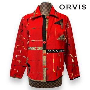 Orvis Funky Red Jacket Medium Shacket OpArt Avant Garde Southwestern Country